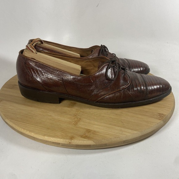 M Stuart Lizard Dress Shoes Vintage Loafers Lace Up Brown Size 8.5 - Picture 5 of 10
